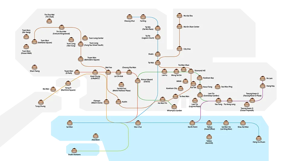 Monkey Tree Hong Kong Island locations map